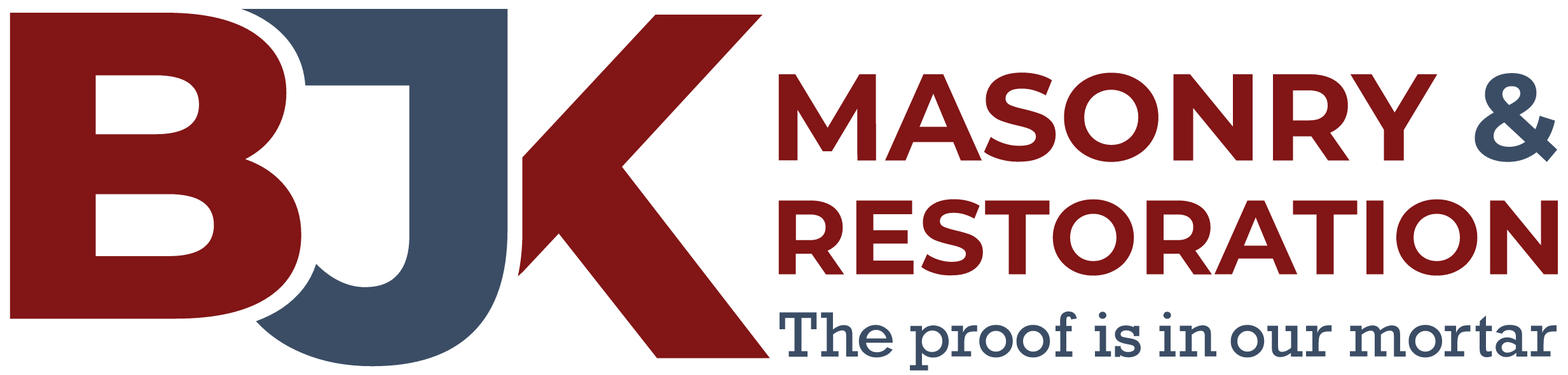 Logo for BJK Masonry & Restoration with the tagline, The proof is in our mortar.