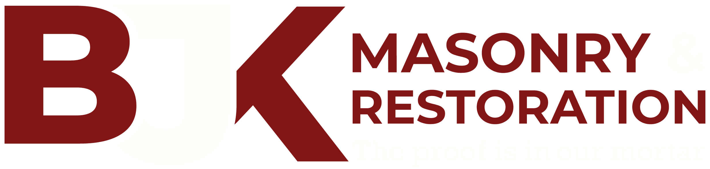 Black and white logo for BJK Masonry and Restoration with a tagline